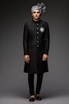 Buy_Neha Gursahani_Black Raw Silk Thread And Mirror Sherwani Set _at_Aza_Fashions