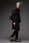 Shop_Neha Gursahani_Black Raw Silk Thread And Mirror Sherwani Set _at_Aza_Fashions