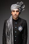 Neha Gursahani_Black Raw Silk Thread And Mirror Sherwani Set _Online_at_Aza_Fashions