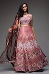 Buy_Neha Gursahani_Maroon Lehenga And Blouse Organza Dupatta Net Embroidered Floral Bridal Set _at_Aza_Fashions