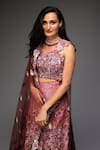 Shop_Neha Gursahani_Maroon Lehenga And Blouse Organza Dupatta Net Embroidered Floral Bridal Set _at_Aza_Fashions