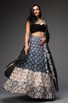 Buy_Neha Gursahani_Black Lehenga And Dupatta Organza Blouse Chiffon Embroidered Floral Bridal Set _at_Aza_Fashions