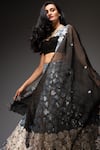 Shop_Neha Gursahani_Black Lehenga And Dupatta Organza Blouse Chiffon Embroidered Floral Bridal Set _at_Aza_Fashions