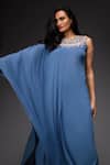 Neha Gursahani_Blue Crinkled Cotton Floral Round Kurta And Pant Set _Online_at_Aza_Fashions