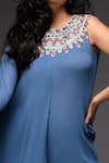 Buy_Neha Gursahani_Blue Crinkled Cotton Floral Round Kurta And Pant Set _Online_at_Aza_Fashions