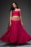 Buy_Neha Gursahani_Pink Blouse Pure Chiffon Dupatta And Lehenga Crinkled Chanderi Embroidered Set _at_Aza_Fashions