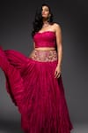 Shop_Neha Gursahani_Pink Blouse Pure Chiffon Dupatta And Lehenga Crinkled Chanderi Embroidered Set _at_Aza_Fashions
