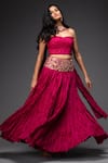 Buy_Neha Gursahani_Pink Blouse Pure Chiffon Dupatta And Lehenga Crinkled Chanderi Embroidered Set _Online_at_Aza_Fashions