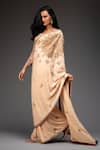 Shop_Neha Gursahani_Beige Saree Georgette Blouse Net Embroidered Floral Leaf Neck With _at_Aza_Fashions