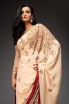 Buy_Neha Gursahani_Beige Saree Georgette Blouse Net Embroidered Floral Leaf Neck With _Online_at_Aza_Fashions