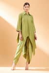 Buy_Aakaar_Green Cotton Silk Sequin And Beads Collared Neck Tunic & Draped Pant Set _at_Aza_Fashions