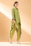 Aakaar_Green Cotton Silk Sequin And Beads Collared Neck Tunic & Draped Pant Set _Online_at_Aza_Fashions