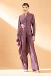 Buy_Aakaar_Purple Cotton Silk Embroidery Sequin And Draped Blazer Style Tunic & Pant Set _at_Aza_Fashions