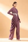 Aakaar_Purple Cotton Silk Embroidery Sequin And Draped Blazer Style Tunic & Pant Set _Online_at_Aza_Fashions