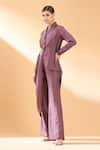 Buy_Aakaar_Purple Cotton Silk Embroidery Sequin And Draped Blazer Style Tunic & Pant Set _Online_at_Aza_Fashions