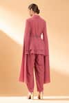 Shop_Aakaar_Pink Moss Crepe Collared Neck Layered Jacket And Pant Set _at_Aza_Fashions