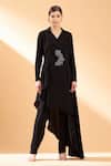 Buy_Aakaar_Black Moss Crepe Embroidery Cutdana And Beads Blazer Style Tunic & Pant Set _at_Aza_Fashions