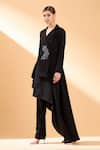 Buy_Aakaar_Black Moss Crepe Embroidery Cutdana And Beads Blazer Style Tunic & Pant Set _Online_at_Aza_Fashions