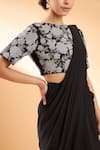 Shop_Aakaar_Black Moss Crepe Sequin And Beads Boat Pre-draped Saree With Blouse _Online_at_Aza_Fashions