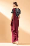 Shop Aakaar Maroon Moss Crepe Sequin Round Pre-draped Saree With Blouse at Aza Fashions Shop_Aakaar_Maroon Moss Crepe Sequin Round Pre-draped Saree With Blouse _at_Aza_Fashions