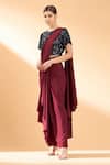Buy Aakaar Maroon Moss Crepe Sequin Round Pre-draped Saree With Blouse Online at Aza Fashions Buy_Aakaar_Maroon Moss Crepe Sequin Round Pre-draped Saree With Blouse _Online_at_Aza_Fashions
