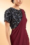 Shop Aakaar Maroon Moss Crepe Sequin Round Pre-draped Saree With Blouse Online at Aza Fashions Shop_Aakaar_Maroon Moss Crepe Sequin Round Pre-draped Saree With Blouse _Online_at_Aza_Fashions