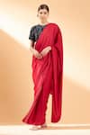 Buy_Aakaar_Red Satin Crepe Sequin Round Pre-draped Saree With Blouse_at_Aza_Fashions