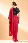 Shop_Aakaar_Red Satin Crepe Sequin Round Pre-draped Saree With Blouse_at_Aza_Fashions