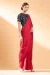 Aakaar_Red Satin Crepe Sequin Round Pre-draped Saree With Blouse_Online_at_Aza_Fashions