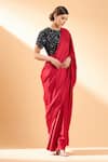 Buy_Aakaar_Red Satin Crepe Sequin Round Pre-draped Saree With Blouse_Online_at_Aza_Fashions