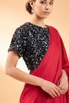 Shop_Aakaar_Red Satin Crepe Sequin Round Pre-draped Saree With Blouse_Online_at_Aza_Fashions