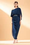 Buy_Aakaar_Blue Moss Crepe One Shoulder Gown _at_Aza_Fashions