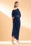 Aakaar_Blue Moss Crepe One Shoulder Gown _Online_at_Aza_Fashions