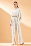 Buy_Aakaar_Cream Moss Crepe V Neck Straight Leg Jumpsuit _at_Aza_Fashions