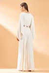 Shop_Aakaar_Cream Moss Crepe V Neck Straight Leg Jumpsuit _at_Aza_Fashions