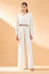 Buy_Aakaar_Cream Moss Crepe V Neck Straight Leg Jumpsuit _Online_at_Aza_Fashions