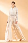 Buy_Aakaar_White Moss Crepe Collared Neck Wide Leg Jumpsuit _at_Aza_Fashions