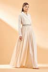 Aakaar_White Moss Crepe Collared Neck Wide Leg Jumpsuit _Online_at_Aza_Fashions