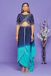 Neha Mehta Couture_Blue Pure Crepe Embroidery Mirror Round Blouse And Dhoti Skirt Set _Online_at_Aza_Fashions