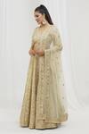 Buy_Vandana Sethi_Ivory Denim, Silk Embroidery, Mirrors, Gota Patti Embellished Bridal Lehenga Set _Online_at_Aza_Fashions