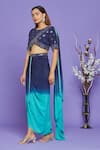 Shop_Neha Mehta Couture_Blue Pure Crepe Embroidery Mirror Round Blouse And Dhoti Skirt Set _Online_at_Aza_Fashions