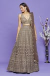 Buy_Neha Mehta Couture_Grey Lucknowi Embroidery Sequin V Neck Lehenga Set _Online_at_Aza_Fashions