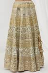 Shop_Vandana Sethi_Beige Silk Mirrors, Sequins V-neck Floral Mirrorwork Panelled Bridal Lehenga Set _Online_at_Aza_Fashions