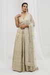 Buy_Vandana Sethi_Ivory Dupion Silk Embroidered Mirror Work Embellished Bridal Lehenga Set _Online_at_Aza_Fashions