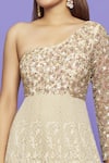 Neha Mehta Couture_Pink Lucknowi Embroidery Sequin One Shoulder Ombre Gown _at_Aza_Fashions