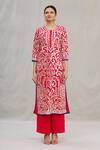 ASAL by Abu Sandeep_Red Viscose Georgette Embroidery Round Kurta Set _Online_at_Aza_Fashions