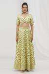 Vandana Sethi_Yellow Dupion, Silk Gota Patti, Mirrors Chevron Embellished Lehenga Set _Online_at_Aza_Fashions