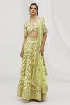 Shop_Vandana Sethi_Yellow Dupion, Silk Gota Patti, Mirrors Chevron Embellished Lehenga Set _Online_at_Aza_Fashions