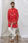 Buy_Ankur J_Red Cotton Silk Floral, Paisley Printed Waistcoat And Kurta Set _at_Aza_Fashions