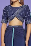 Buy_Neha Mehta Couture_Blue Pure Crepe Embroidery Mirror Round Blouse And Dhoti Skirt Set _Online_at_Aza_Fashions